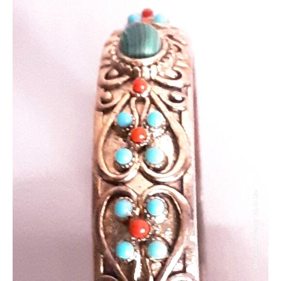 Graziano Bangle Bracelet Mutlicolor Stone Encrusted Heavy Gold Tone Metal - Picture 5 of 8